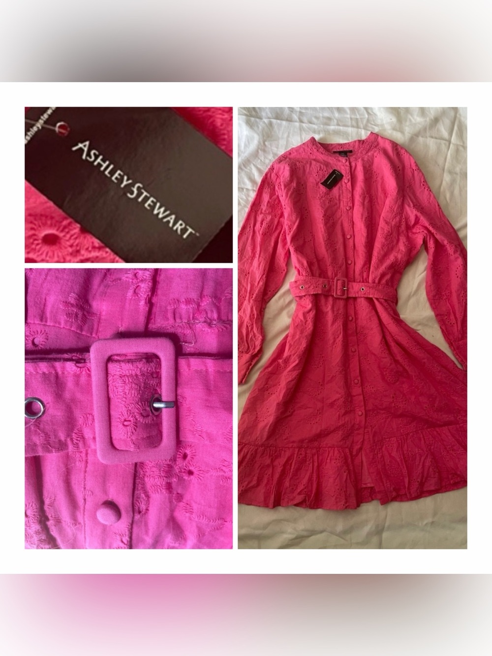 Cottagecore ruffled pink cotton shirtdress Eyelet size 22/24 Ashley Stewart NWT